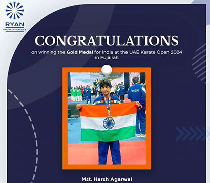 Our alumnus, Mst. Harsh Agarwal, clinching gold at the UAE Karate Open 2024 in Fujairah.