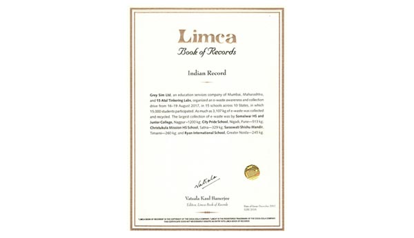 Limca Book of Records 2018 for collecting E-waste - Ryan International School Greater Noida - Ryan Group