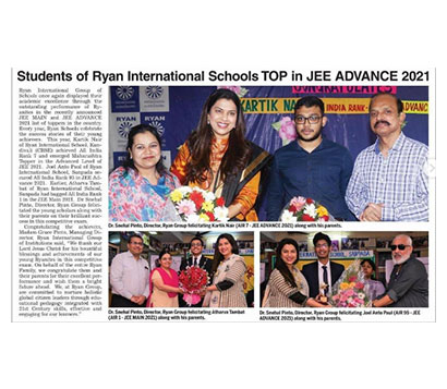 Students of Ryan International Schools TOP in JEE ADVANCE 2021