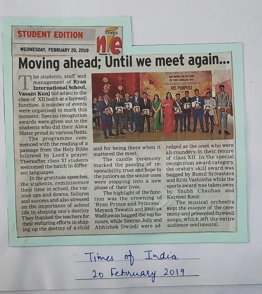 Farewell. Moving ahead, until we meet again. - Ryan International School, Faridabad