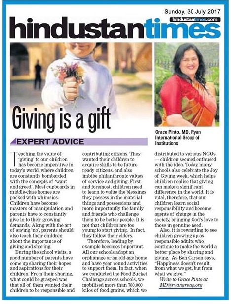 Giving is a Gift an article in Hindustan Times