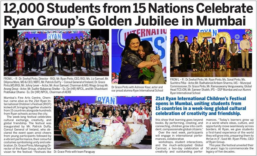 12,000 Students from 15 National Celebrate Ryan Group's Golden Jubilee in Mumbai