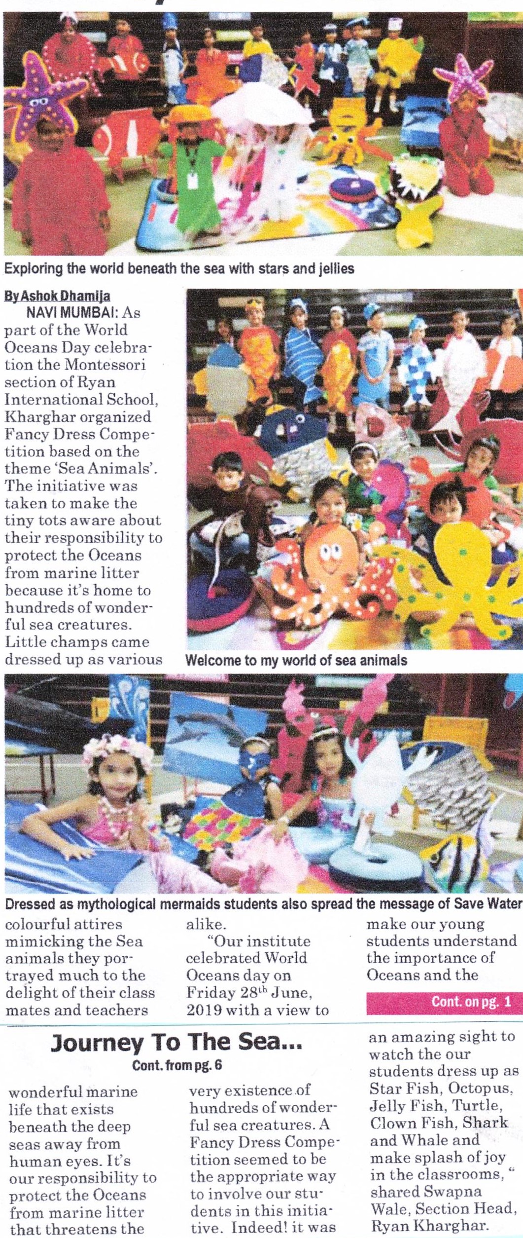 Journey to the sea world was mentioned in News band - Ryan International School, Kharghar