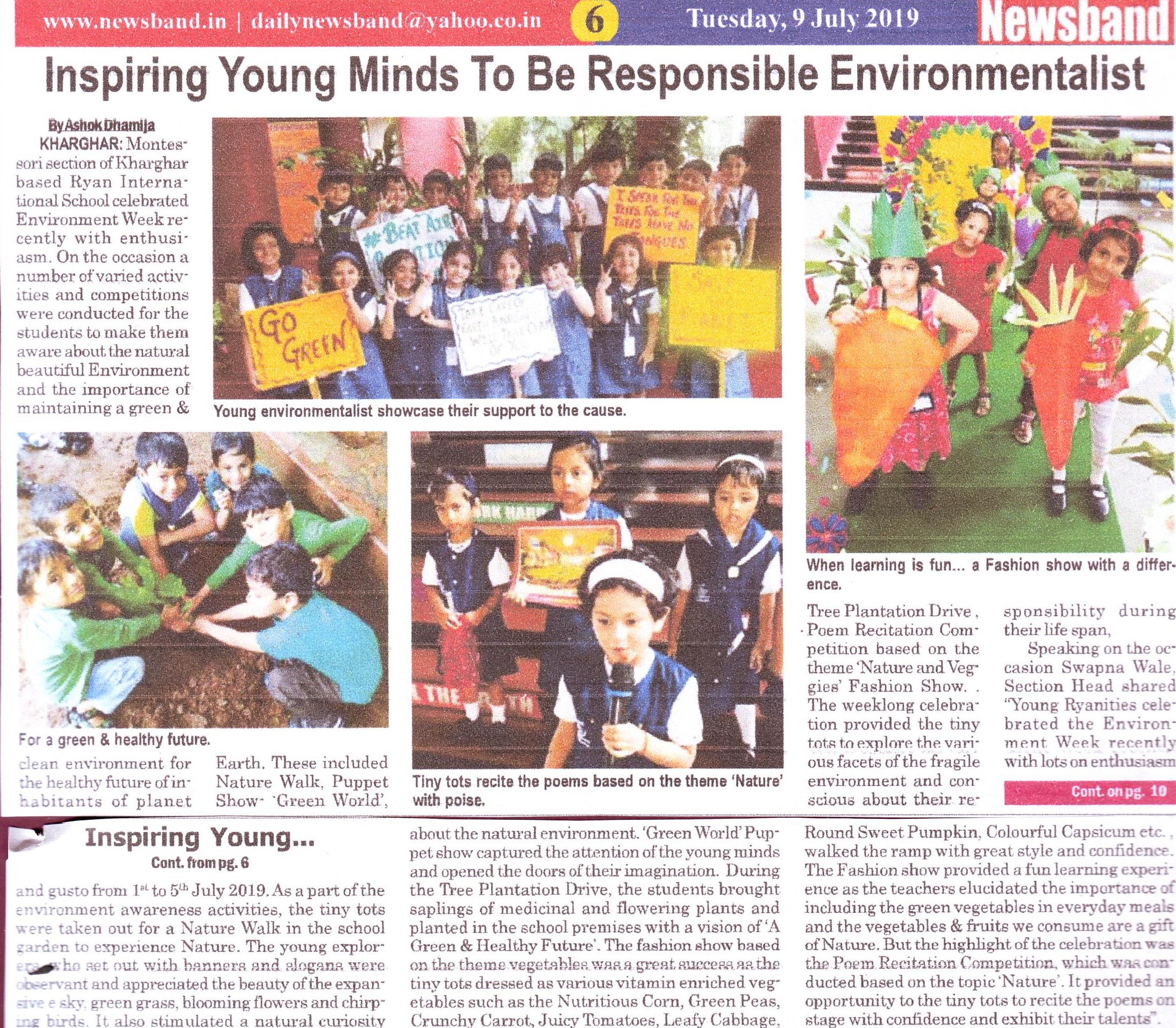 Inspiring Young Minds To Be Responsible Environmentalist was mentioned in Newsband - Ryan International School, Kharghar