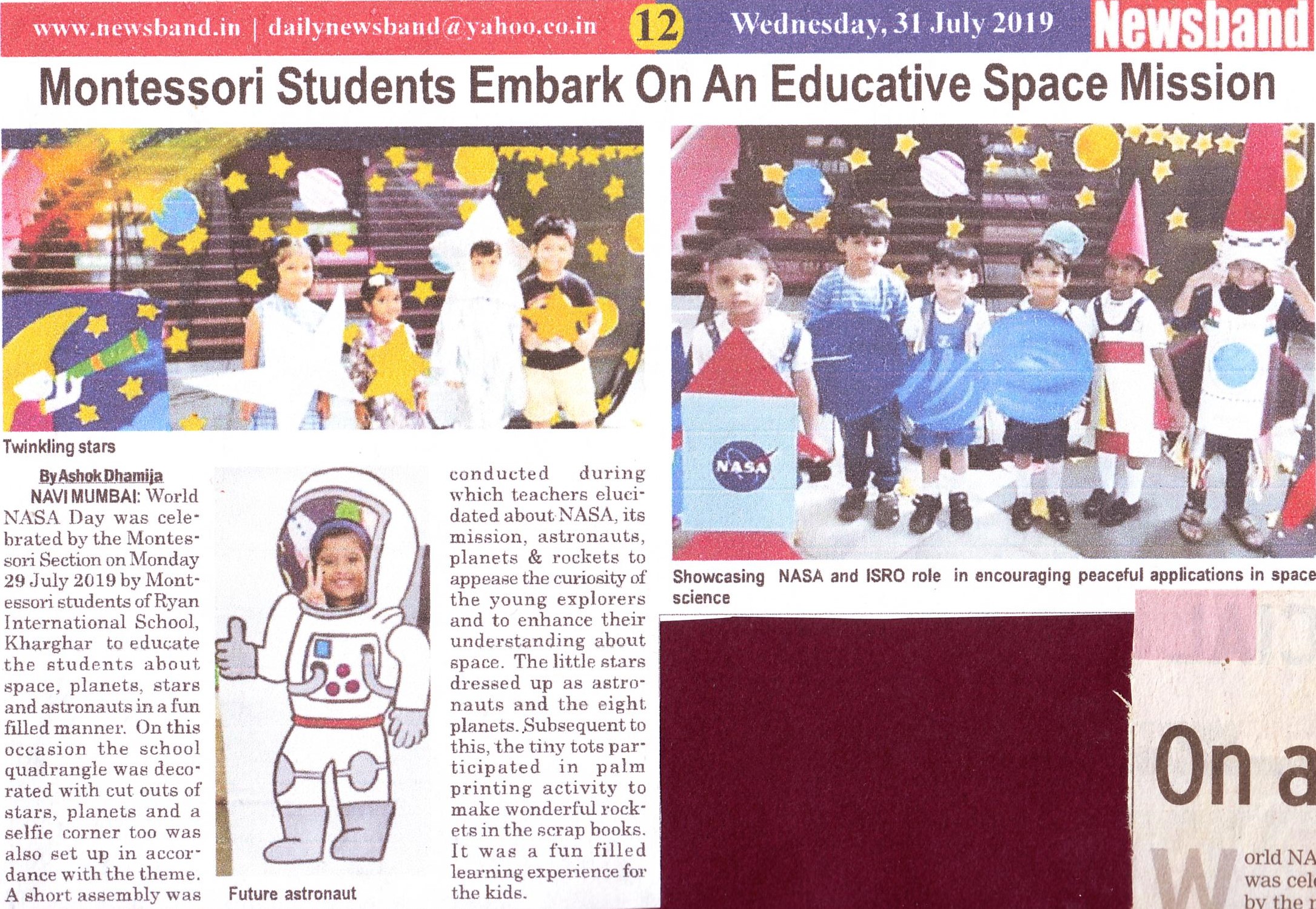 Montessori students embark on an educative space mission was mentioned in News band - Ryan International School, Kharghar