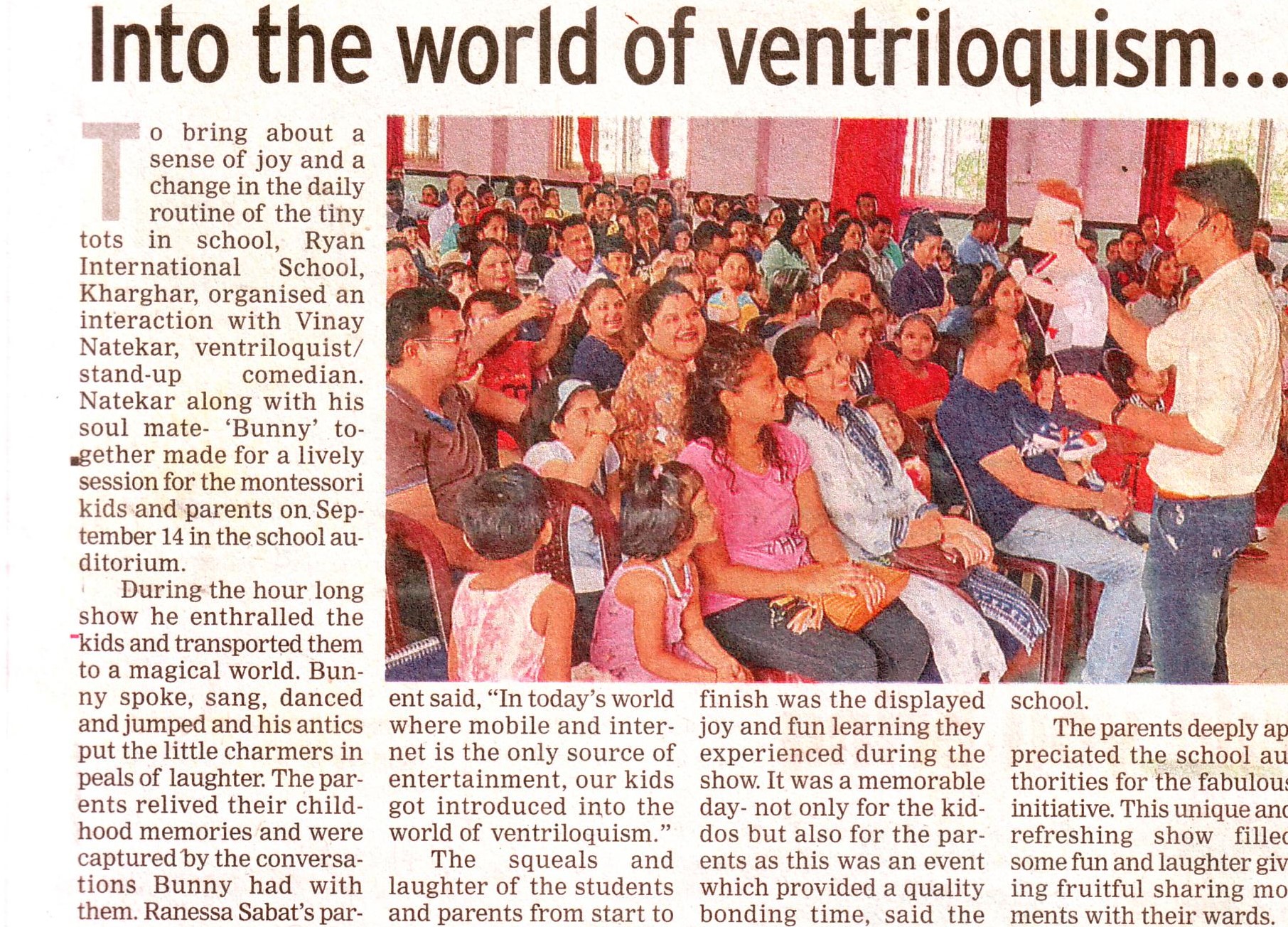 Into the world of ventriloquism was mentioned in Time NIE - Ryan International School, Kharghar