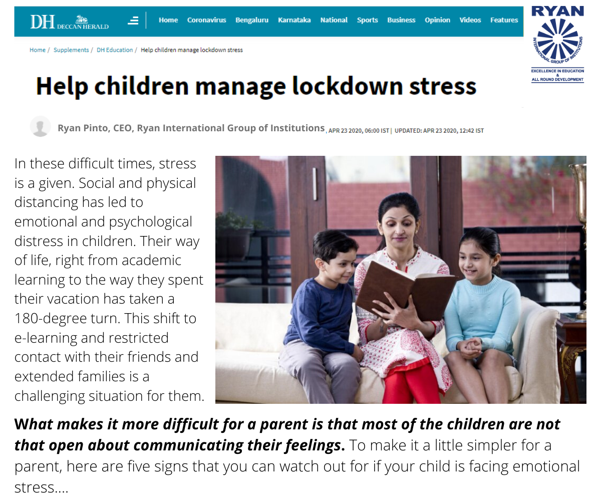 Help children manage lockdown stress - Ryan International School Greater Noida - Ryan Group