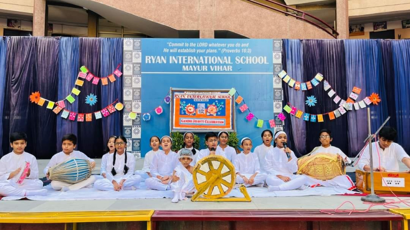 Making a mark with Mahatma Gandhi's Values. Gandhi Jayanti Special Assembly - Ryan International School Mayur Vihar, Delhi