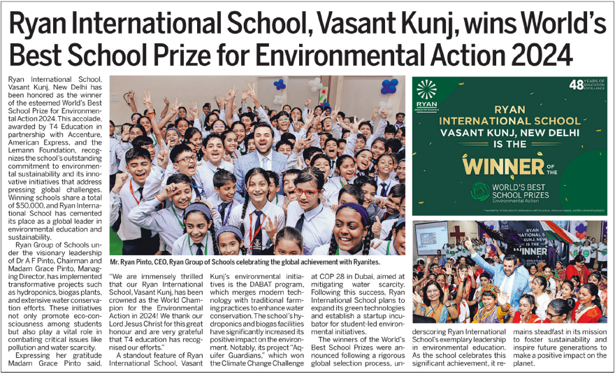 Proud on a Global stage by winning the award as the World’s Best School for Environmental Action