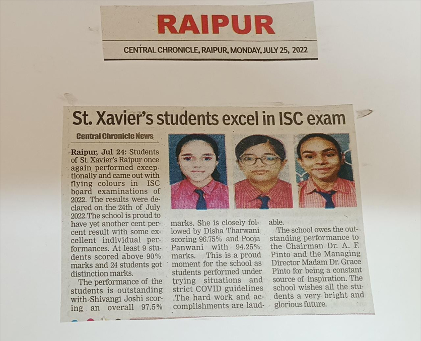 St. Xavier’s students excel in ISC exam